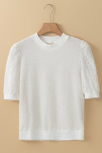 Broderie Anglaise Puff Sleeve Waffle Knit Tee