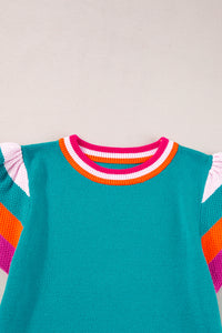 Contrast Flutter Sleeves Knitted Sweater T Shirt