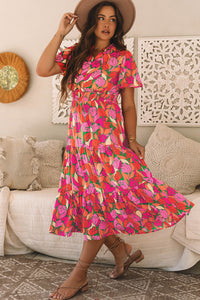 Floral Short Sleeve Smocked Waist Maxi dress