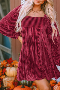 Long Sleeve Tiered Ribbed Velvet Dress