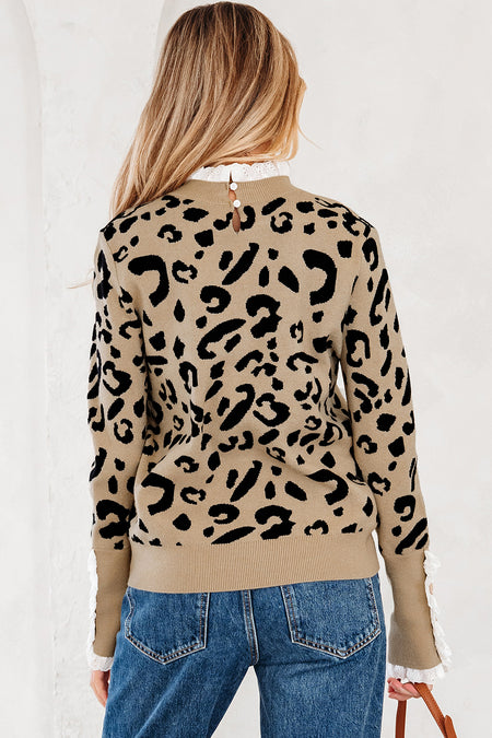 Leopard Ribbed Cuffed Sweater