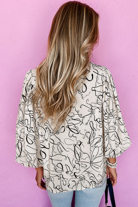 Balloon Sleeve Crew Neck Blouse