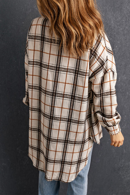 Oversized Plaid Pattern Shacket with Slits