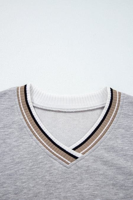 Varsity Striped V Neck Sweatshirt