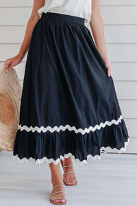 Ricrac Trim Colorblock High Waist Long Skirt