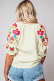 Floral Embroidered Ricrac Puff Sleeve Textured Blouse