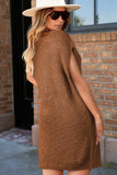 Solid Color Short Sleeve Notched V Neck Sweater Dress