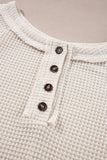 Waffle Knit Buttoned Front Raglan Sleeve Loose Blouse