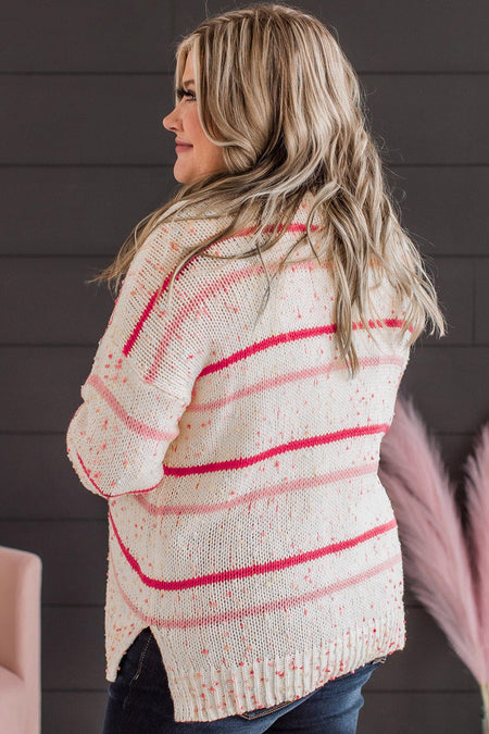 Stripe Drop Shoulder Side Split Plus Size Sweater