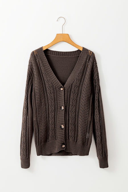 Open Knit Drop Shoulder Sweater Cardigan