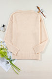 Loose Eyelet V Neck Drop Shoulder Sweater