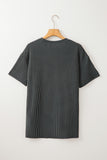 Carbon Grey Corded Knit Pocketed Loose Fit T Shirt