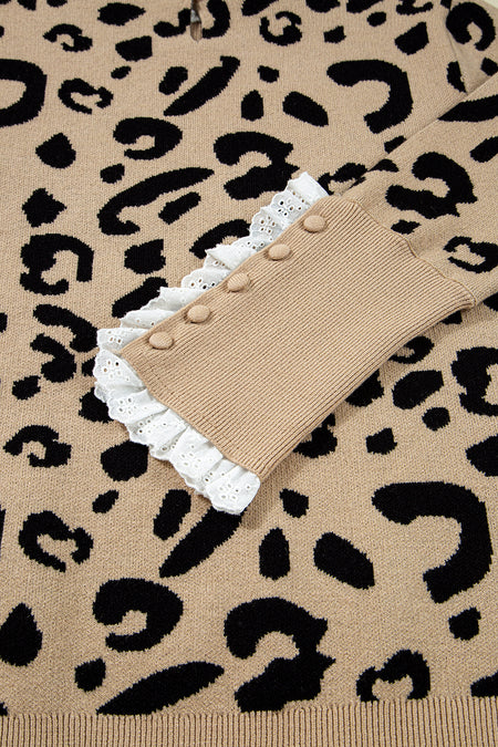 Leopard Ribbed Cuffed Sweater
