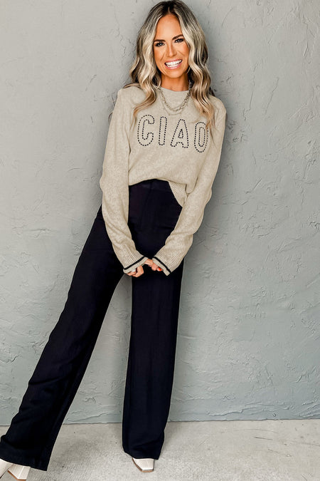 CIAO Letter Graphic Crew Neck Sweater