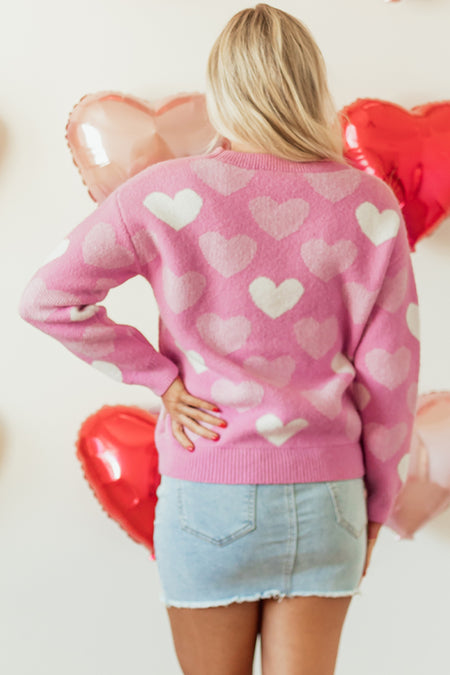 Heart Print Valentines Crew Neck Sweater