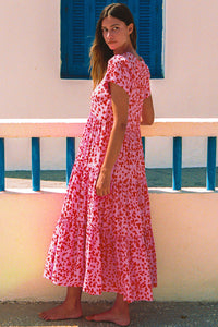 Boho Printed Short Sleeve Flare Tiered Dress