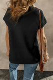 Textured V Neck Collared Short Sleeve Top