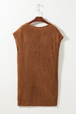 Solid Color Short Sleeve Notched V Neck Sweater Dress