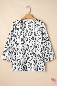 Leopard Print Ruched V Neck 3/4 Sleeve Blouse