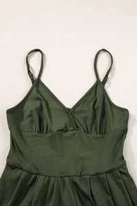 Moss Green Spaghetti Straps Cinched Waist Ribbed Romper