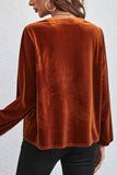 Lantern Sleeve Beaded Split V Neck Velvet Top