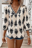 Printed 3/4 Sleeve V Neck Blouse