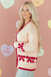 Bow Pattern Open Front Cardigan