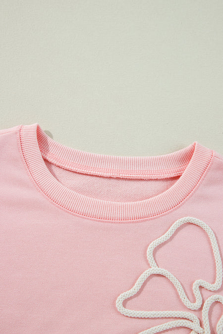 Bow Thread Embroidery Ribbed Edge Sweatshirt