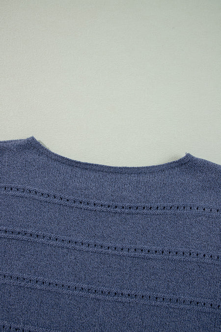 Boat Neck Drop Shoulder Pointelle Knit Sweater