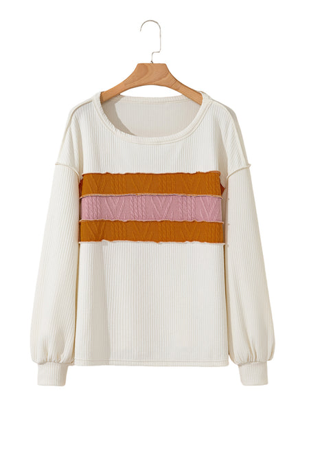 Corded Exposed Seam Knit Patchwork Drop Sleeve Top