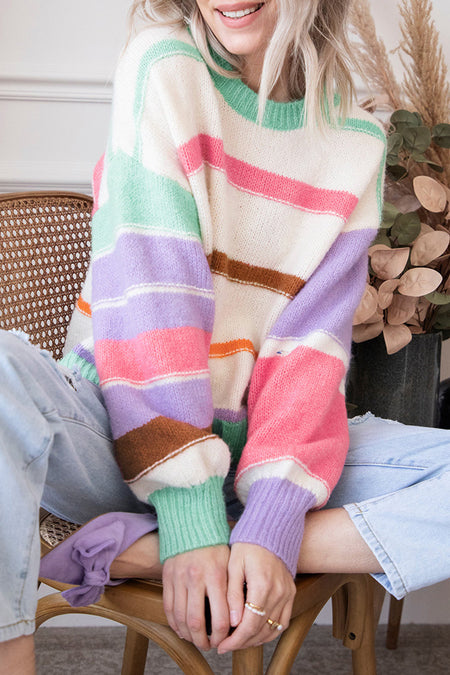 Striped Colorblock Drop Shoulder Sweater