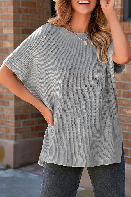 Short Sleeve Side Slit Oversized Sweater