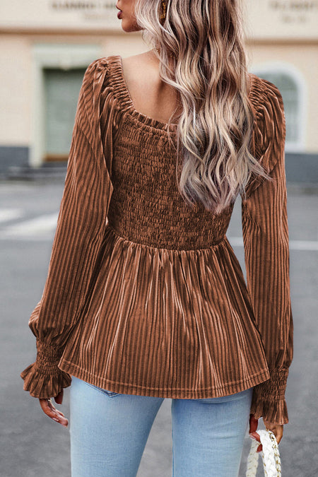 Long Sleeve Tiered Ribbed Velvet Top