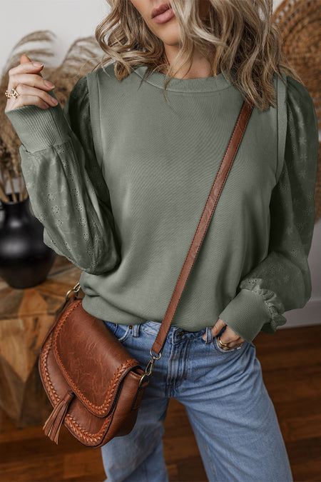 Textured Patchwork Round Neck Sweatshirt