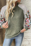 Floral Patchwork Long Sleeve Ribbed Blouse