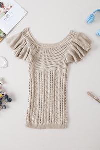 Pointelle Knit Flutter Sleeve Sweater