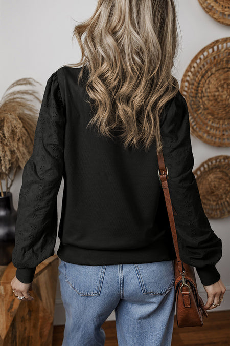 Textured Patchwork Round Neck Sweatshirt