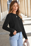 Solid Exposed Seam Crew Neck Long Sleeve Top