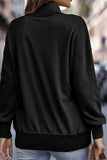 White Ribbed Hem Snap Button Neckline Sweatshirt with Pocket