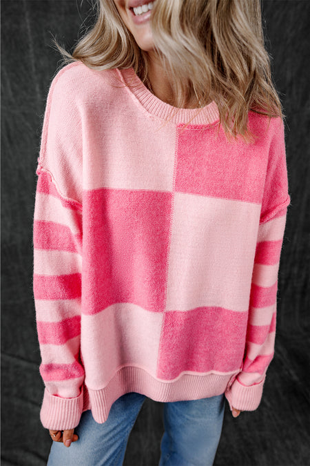 Colorblock Striped High Low Loose Sweater