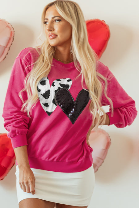 Double Heart Patch Graphic Sweatshirt