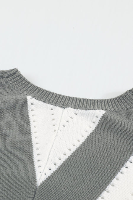 Striped Colorblock V Neck Knitted Sweater