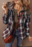 Plaid Print Chest Pocket Buttoned Hooded Shacket