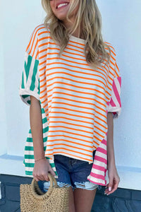 Multicolour Colorblock Patchwork Baggy T Shirt