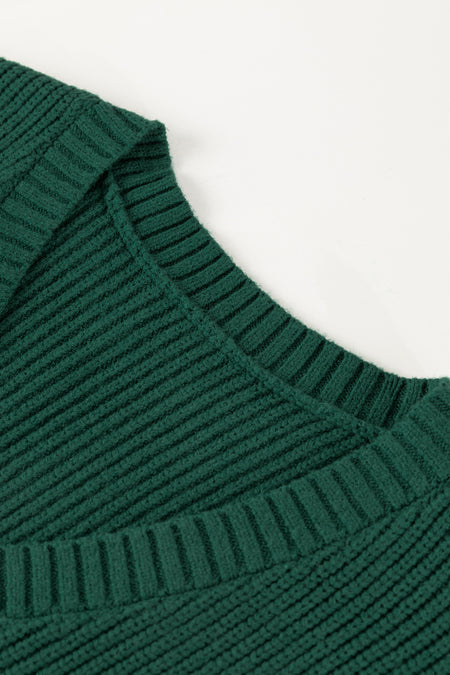 Chest Pocket V Neck Ribbed Cap Sleeve Sweater