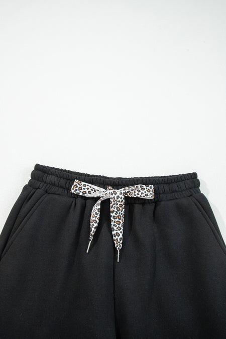 Fleece Lined Leopard Drawstring Pants