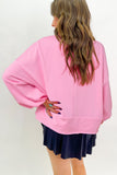 Solid Color Buttoned Neckline Loose Sweatshirt