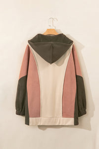 Oversized Color Block Patchwork High Low Hoodie