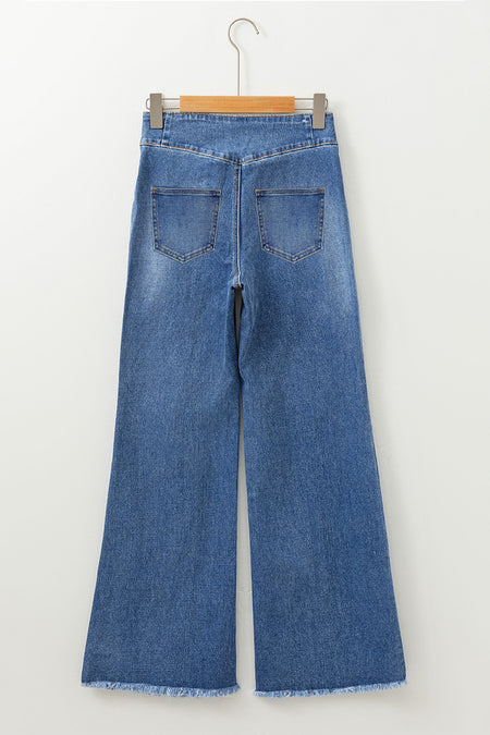 High Waist Raw Hem Flare Jeans