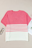 Contrast Stripes V Neck Knitted Short Sleeve Top